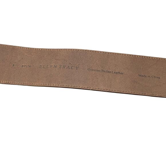 Ellen Tracy Wide Italian Leather Belt Small Women’s Brown Oversized Gold Buckle - Picture 5 of 10